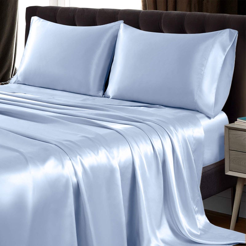 SiinvdaBZX 3Pcs Satin Sheet Set Twin Size Ultra Silky Soft Baby Blue Satin Twin Bed Sheets with Deep Pocket  1 Fitted Sheet  1 Flat Sheet  1 Envelope Closure Pillowcases - Image 2
